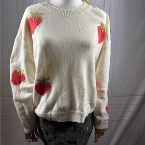 Rails white crew sweater with strawberry details. Size Medium.